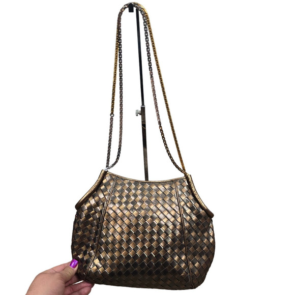 Finesse Lamodel Leather Braded Gold Silver Tones Handbag Purse - Picture 3 of 9